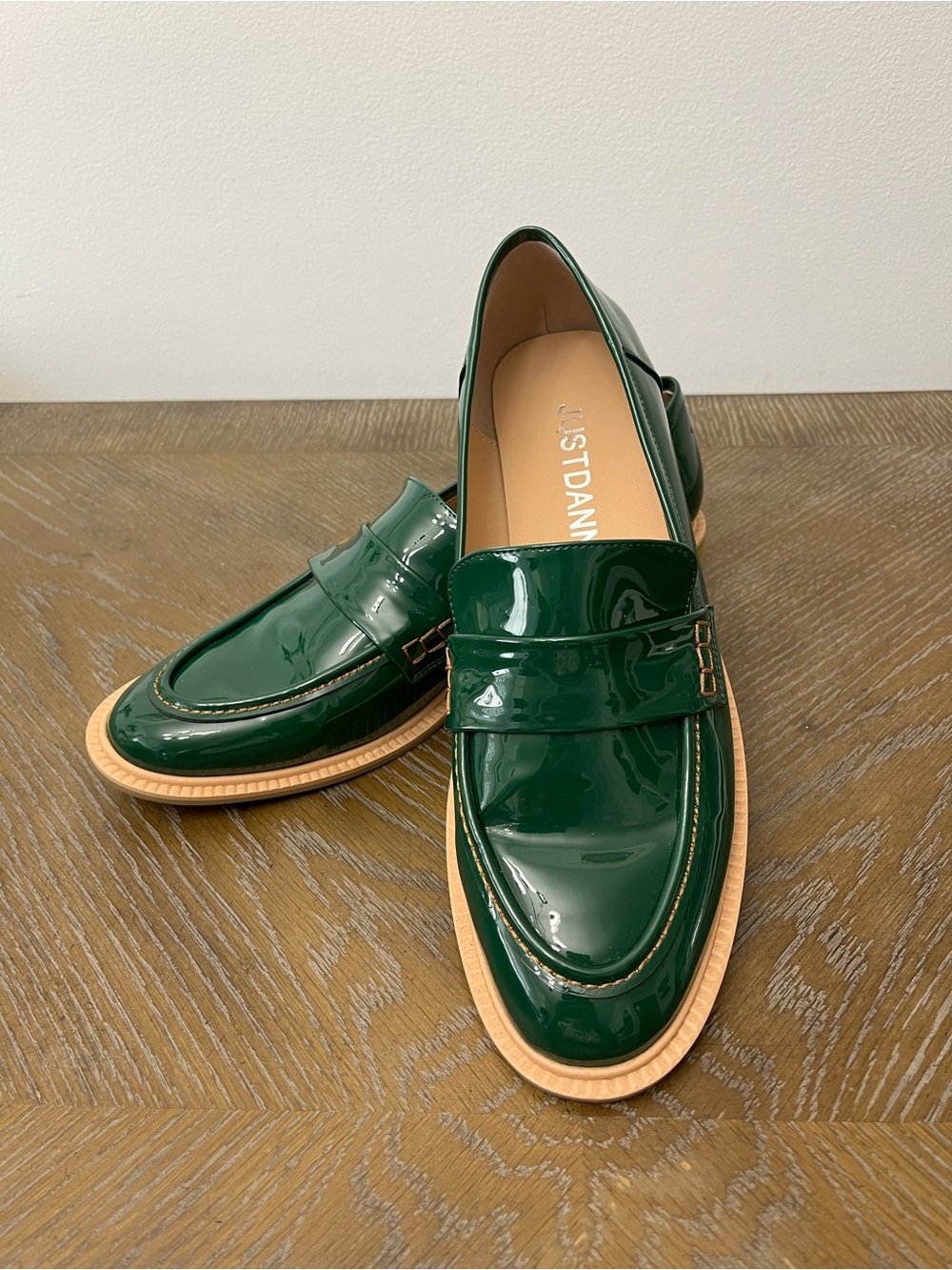 Patent Leather Penny Loafers in Deep Green by Just Danni. Women’s 11.